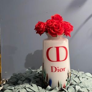 Glass vase with painting and design logo flowers